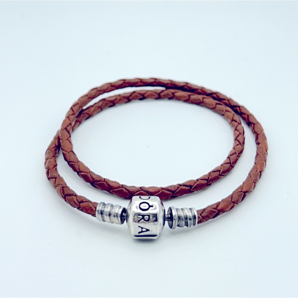 Genuine PANDORA Brown Double Wrap Leather Bracelet; 13 inches